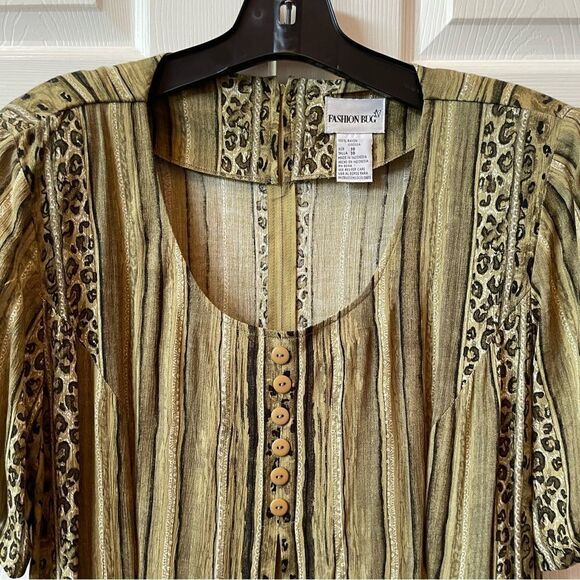 FASHION BUG SAGE GREEN WITH STRIPES & ANIMAL PRINT SHORT SLEEVE DRESS SIZE 18 - Picture 3 of 5